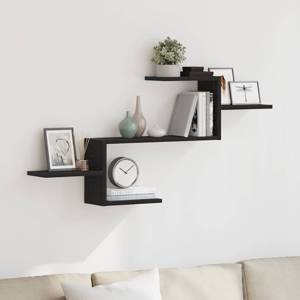 Scaffale a Parete Rovere Nero 104x15x49 cm in Truciolato | homemem39