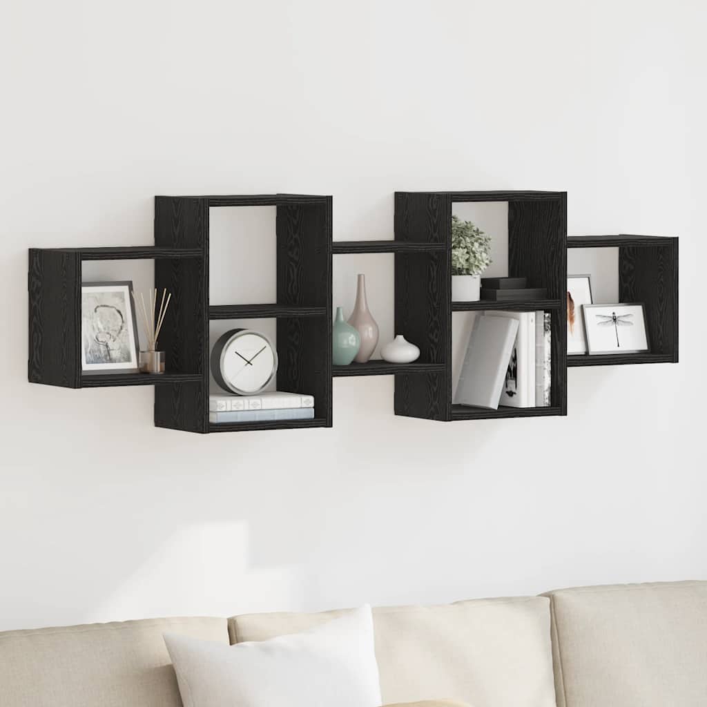Scaffale a Parete Rovere Nero 129x18x42 cm in Truciolato | homemem39