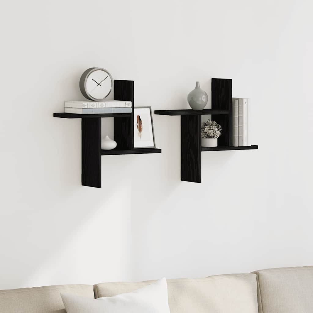 Mensole da Parete 2pz Rovere Nero 38x12x38 cm in Truciolato | homemem39