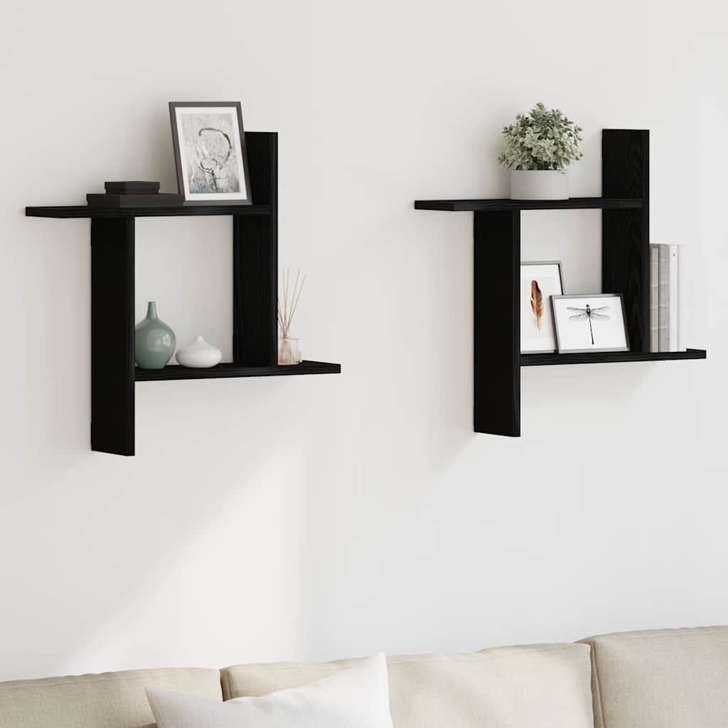 Mensole da Parete 2 pz Rovere Nero 50x12x50 cm in Truciolato | homemem39