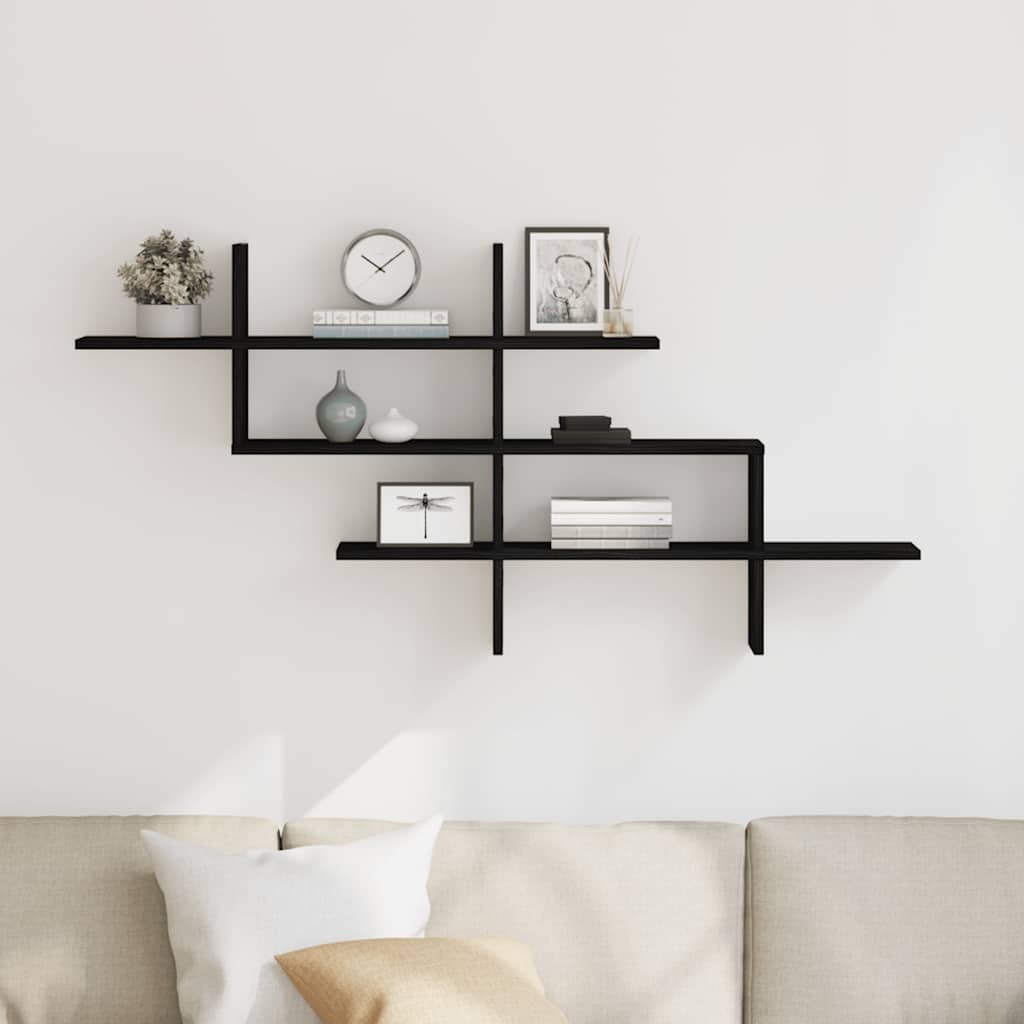 Scaffale a Parete Rovere Nero 124,5x18x60,5 cm in Truciolato