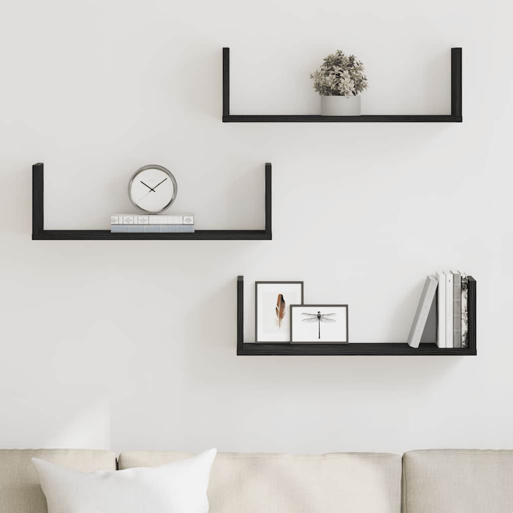Mensole da Parete 3pz Rovere Nero 58x18x18 cm in Truciolato | homemem39