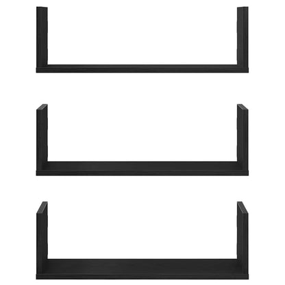 Mensole da Parete 3pz Rovere Nero 58x18x18 cm in Truciolato | homemem39