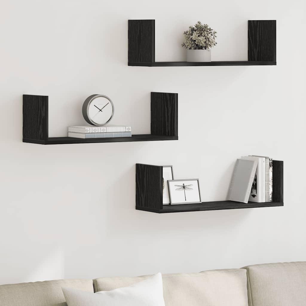 Mensole da Parete 3pz Rovere Nero 58x18x18 cm in Truciolato | homemem39