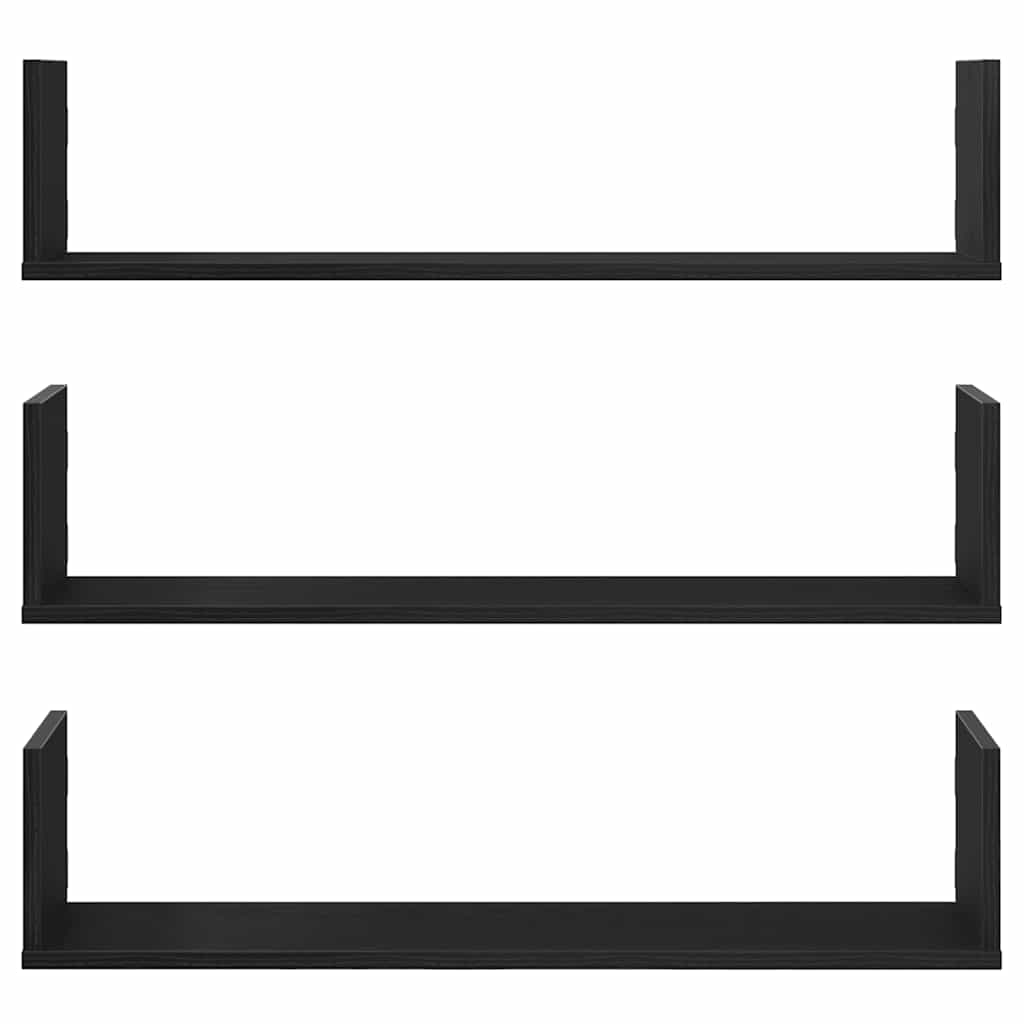 Mensole a Parete 3pz Rovere Nero 80x18x18 cm in Truciolato | homemem39