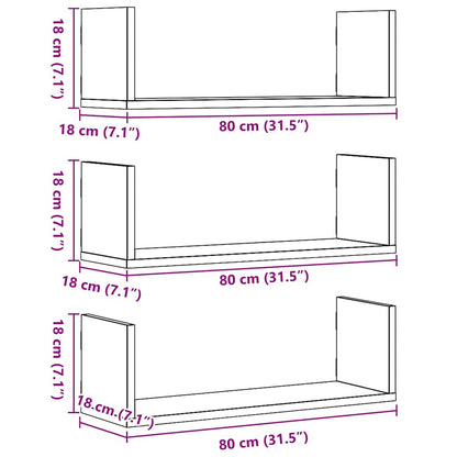 Mensole a Parete 3pz Rovere Nero 80x18x18 cm in Truciolato | homemem39