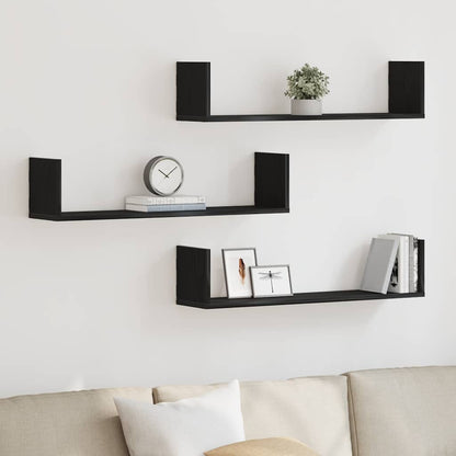 Mensole a Parete 3pz Rovere Nero 80x18x18 cm in Truciolato | homemem39