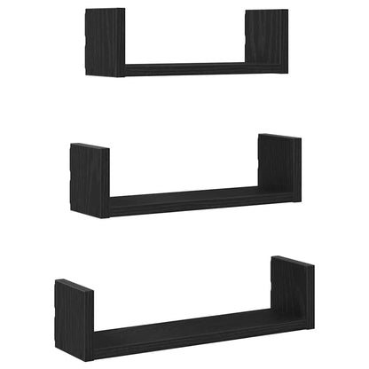 Mensole Parete 3pz Rovere Nero in Legno Multistrato