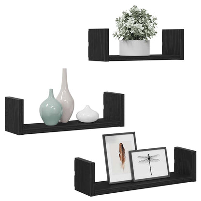 Mensole Parete 3pz Rovere Nero in Legno Multistrato