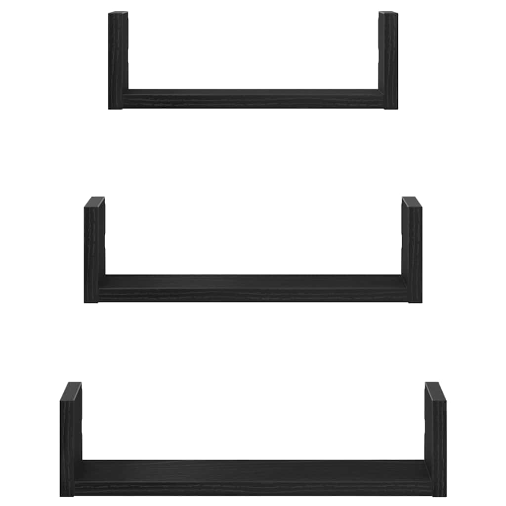 Mensole Parete 3pz Rovere Nero in Legno Multistrato | homemem39