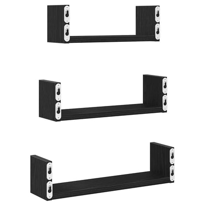 Mensole Parete 3pz Rovere Nero in Legno Multistrato