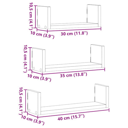 Mensole Parete 3pz Rovere Nero in Legno Multistrato | homemem39