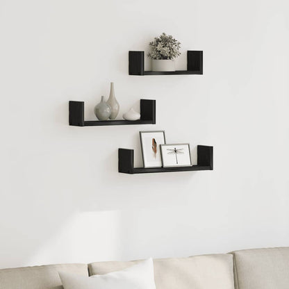 Mensole Parete 3pz Rovere Nero in Legno Multistrato | homemem39