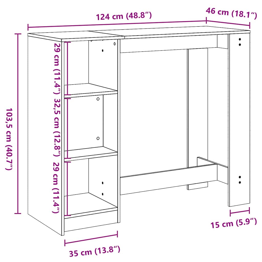 Tavolo da bar Rovere Nero 124 x 46 x 103.5 cm Legno multistrato | homemem39