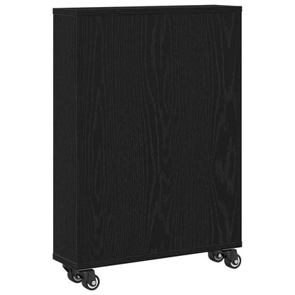 Carrello di Stoccaggio Stretto Rovere nero 48 x 13 x 68 cm