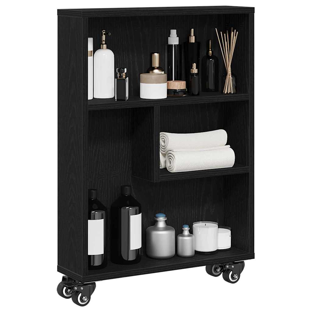 Carrello di Stoccaggio Stretto Rovere nero 48 x 13 x 68 cm