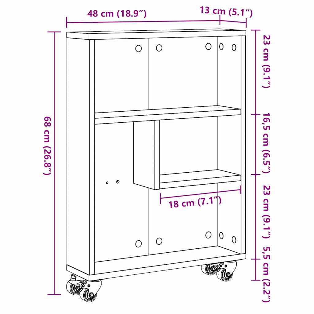 Carrello di Stoccaggio Stretto Rovere Nero 48 x 13 x 68 cm | homemem39