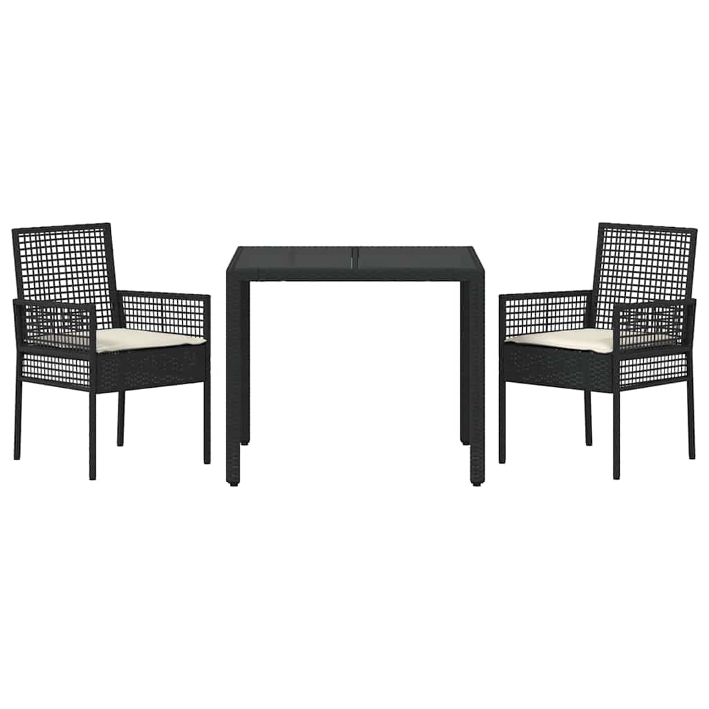 Set da Pranzo per Giardino 3 pcs Nero polyrattan | homemem39