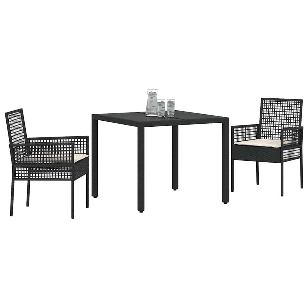Set da Pranzo per Giardino 3 pcs Nero polyrattan | homemem39