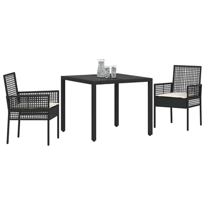 Set da Pranzo per Giardino 3 pcs Nero polyrattan | homemem39
