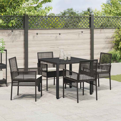 Set da Pranzo per Giardino 5 pcs Nero Poly Rattan