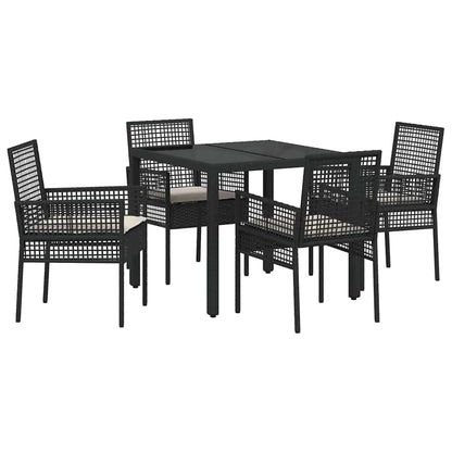 Set da Pranzo per Giardino 5 pcs Nero Poly Rattan