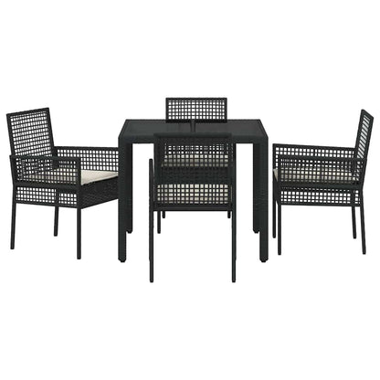 Set da Pranzo per Giardino 5 pcs Nero Poly Rattan