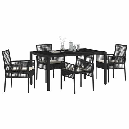Set da Pranzo per Giardino 5 pcs Nero Poly Rattan