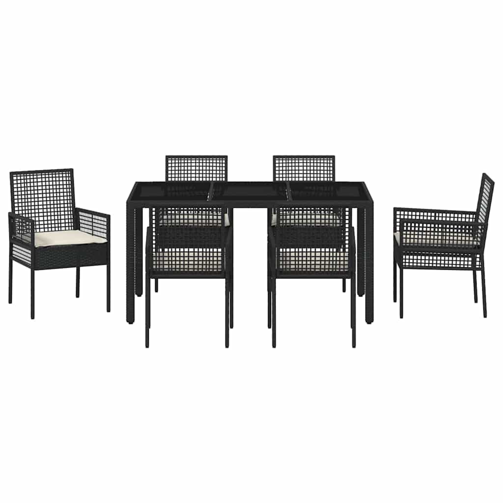 Set da Pranzo per Giardino 7 pcs Nero polyrattan | homemem39