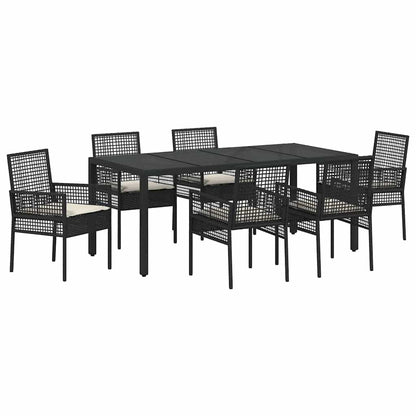 Set da Pranzo per Giardino 7 pcs Nero polyrattan | homemem39