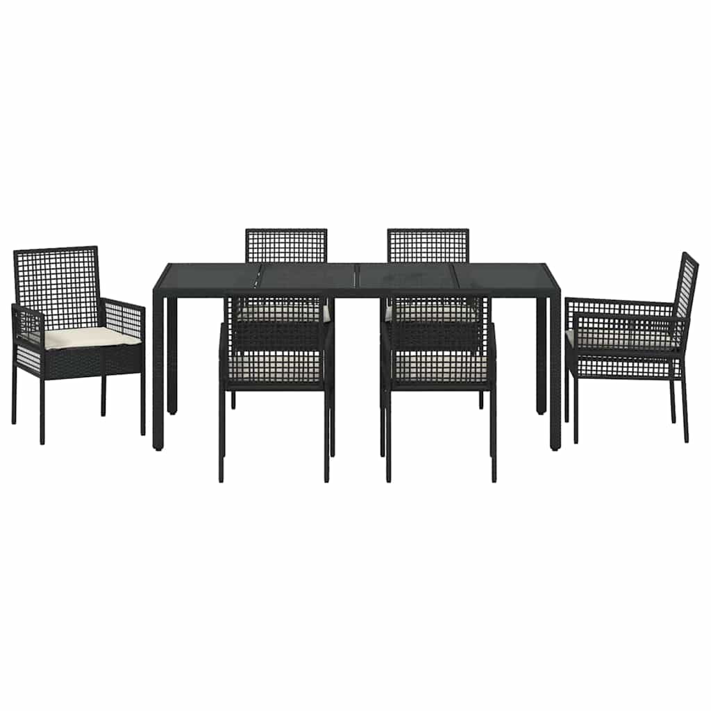 Set da Pranzo per Giardino 7 pcs Nero polyrattan | homemem39