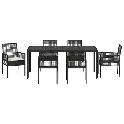 Set da Pranzo per Giardino 7 pcs Nero polyrattan | homemem39