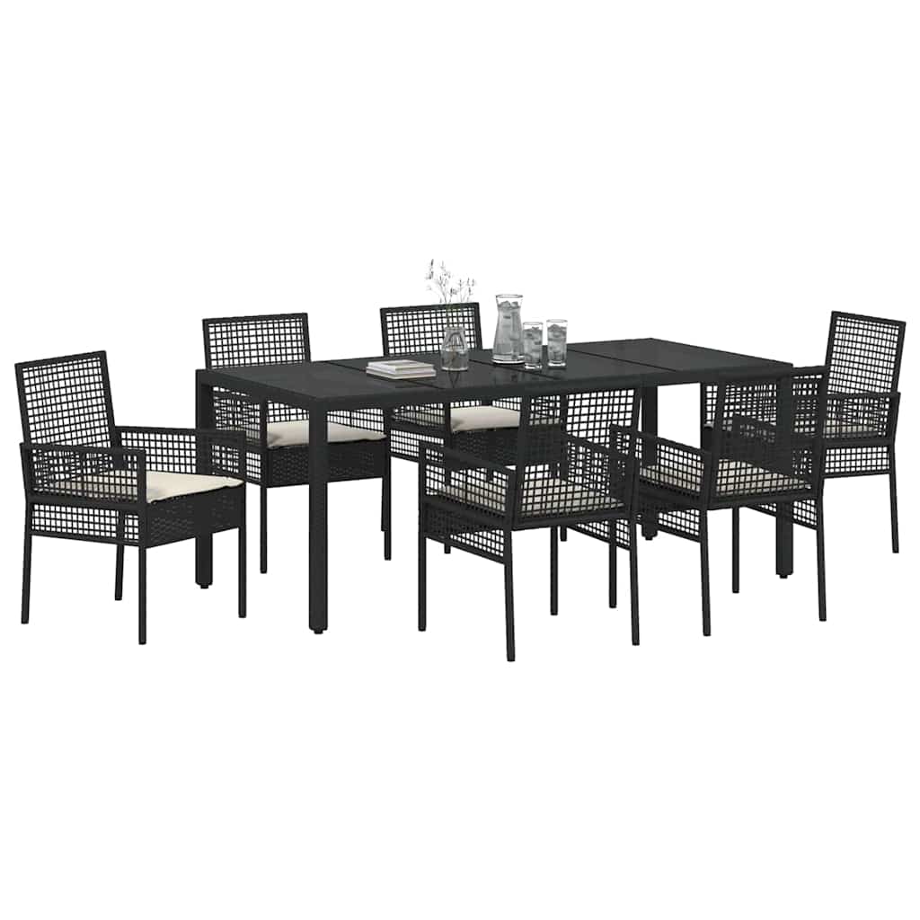 Set da Pranzo per Giardino 7 pcs Nero polyrattan | homemem39