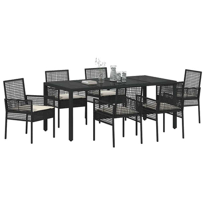 Set da Pranzo per Giardino 7 pcs Nero polyrattan | homemem39
