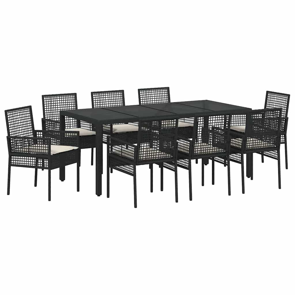 Set da Pranzo per Giardino 9 pcs Nero polyrattan