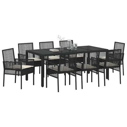 Set da Pranzo per Giardino 9 pcs Nero polyrattan | homemem39