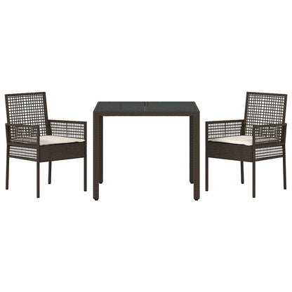 Set da Pranzo per Giardino 3 pcs Marrone Poly Rattan