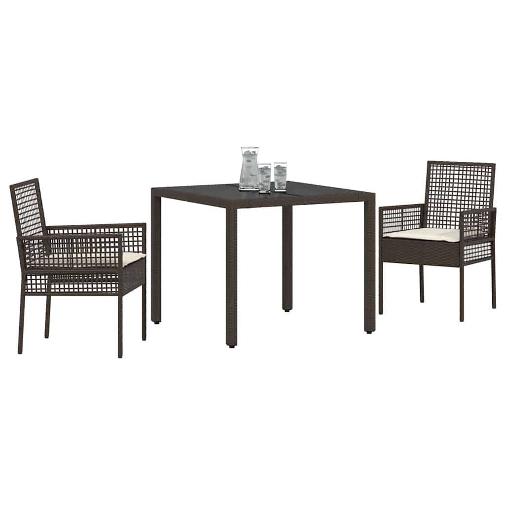 Set da Pranzo per Giardino 3 pcs Marrone Poly Rattan