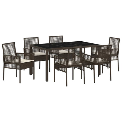 Set da Pranzo per Giardino 7 pcs Marrone polyrattan | homemem39