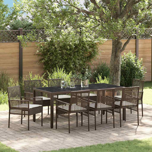 Set da Pranzo per Giardino 9 pcs Marrone Poly Rattan