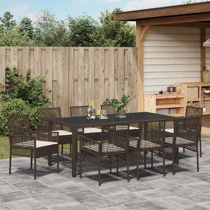 Set da Pranzo per Giardino 9 pcs Marrone Poly Rattan