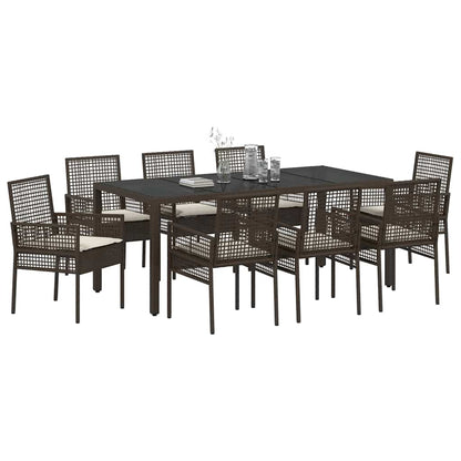 Set da Pranzo per Giardino 9 pcs Marrone Poly Rattan