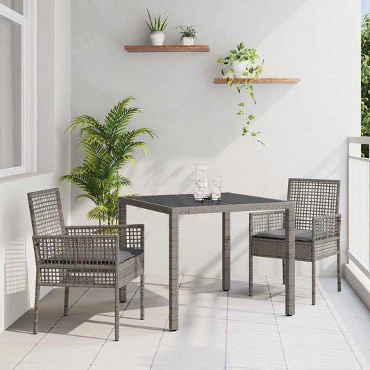 Set da Pranzo per Giardino 3 pcs Grigio Poly Rattan