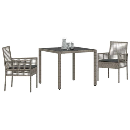 Set da Pranzo per Giardino 3 pcs Grigio Poly Rattan