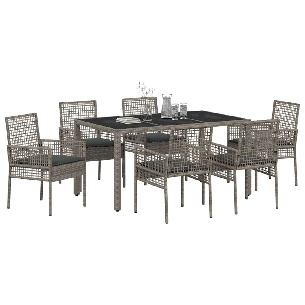 Set da Pranzo per Giardino 7 pcs Grigio polyrattan | homemem39