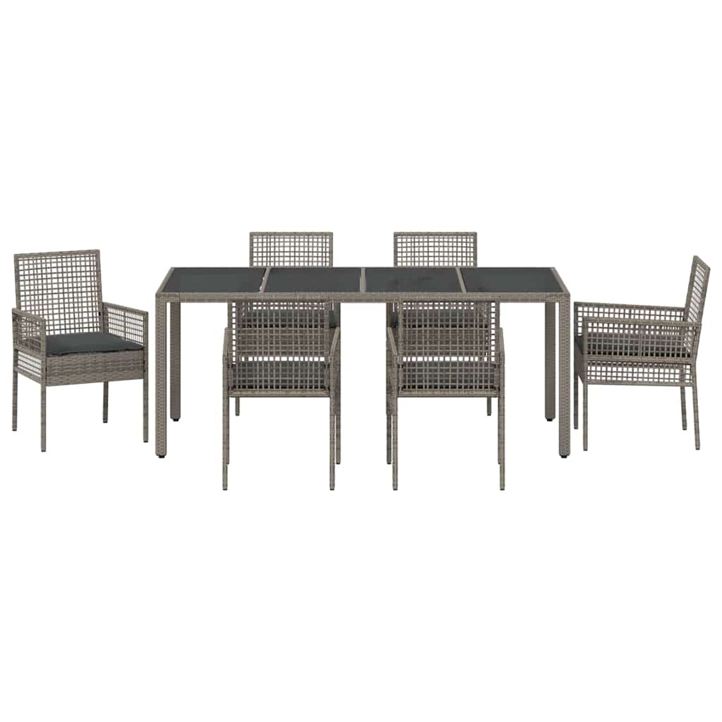 Set da Pranzo per Giardino 7 pcs Grigio Poly Rattan