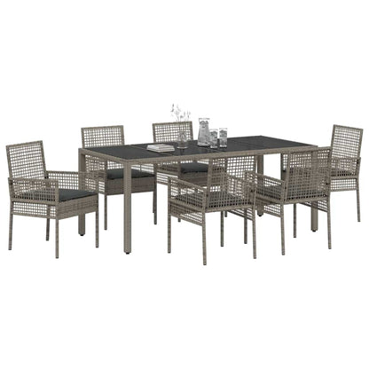Set da Pranzo per Giardino 7 pcs Grigio Poly Rattan