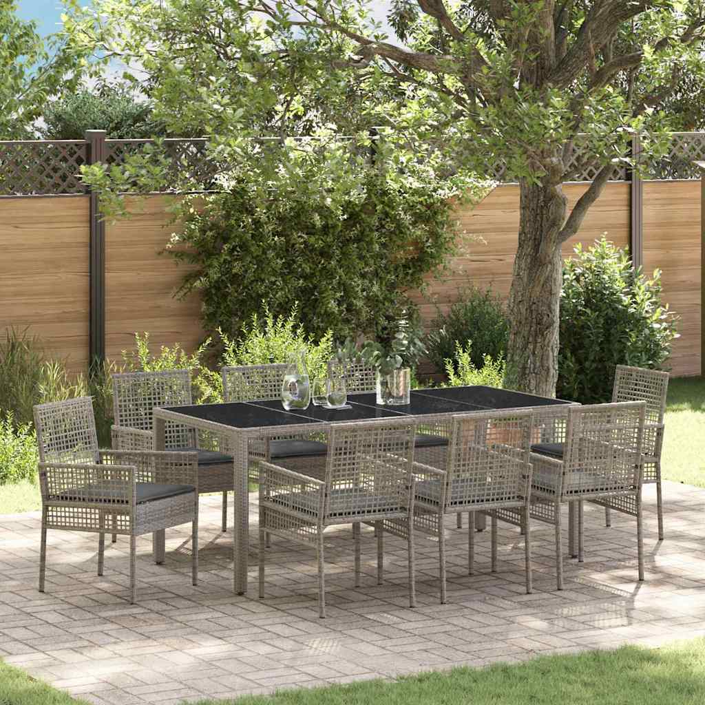 Set da Pranzo per Giardino 9 pcs Grigio Poly Rattan
