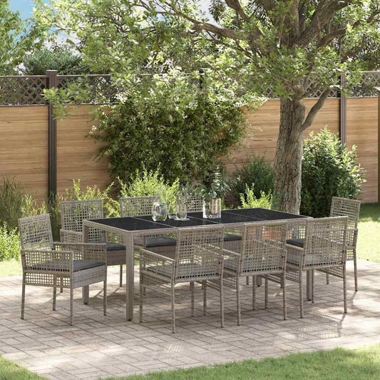 Set da Pranzo per Giardino 9 pcs Grigio Poly Rattan