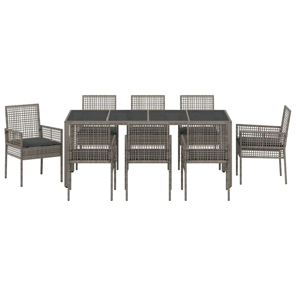 Set da Pranzo per Giardino 9 pcs Grigio Poly Rattan
